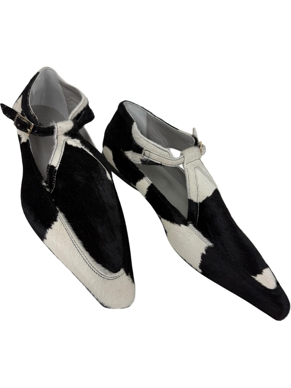 Tibi 2026 Somerset Calf Hair Spotted Animal Print T Strap Flats - Picture 3 of 8
